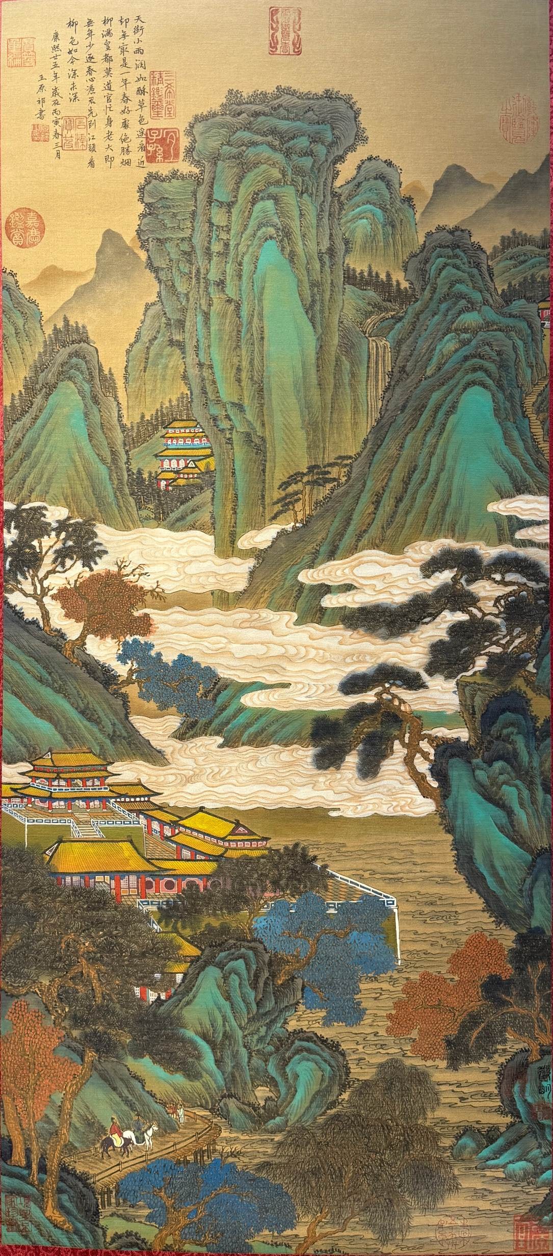 A Chinese Vertical Scroll Ink Painting of Landscape and Figure on Silk,Wen Zhengming - 2