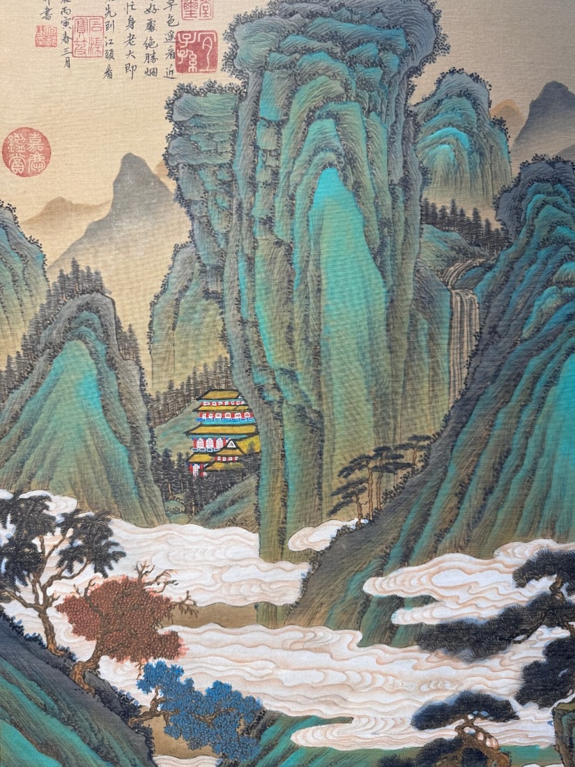A Chinese Vertical Scroll Ink Painting of Landscape and Figure on Silk,Wen Zhengming - 5