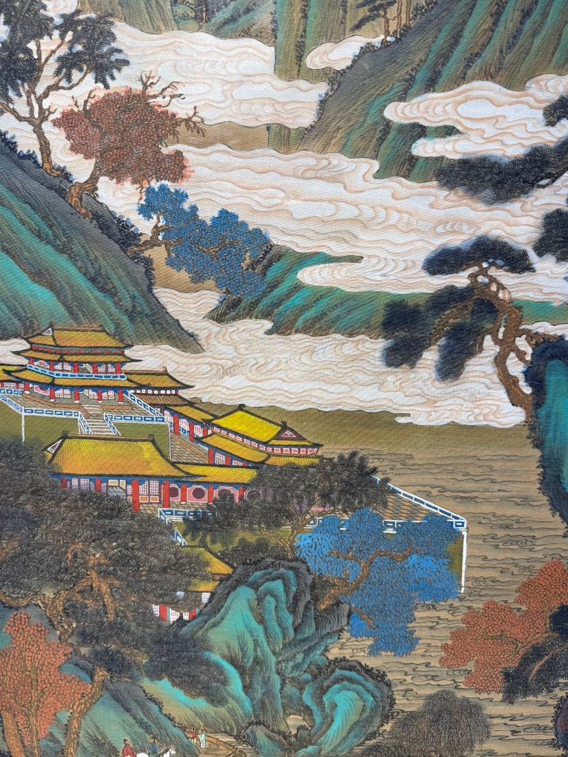 A Chinese Vertical Scroll Ink Painting of Landscape and Figure on Silk,Wen Zhengming - 6