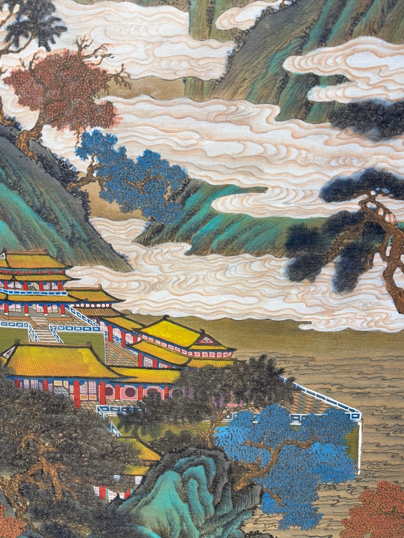 A Chinese Vertical Scroll Ink Painting of Landscape and Figure on Silk,Wen Zhengming - 7
