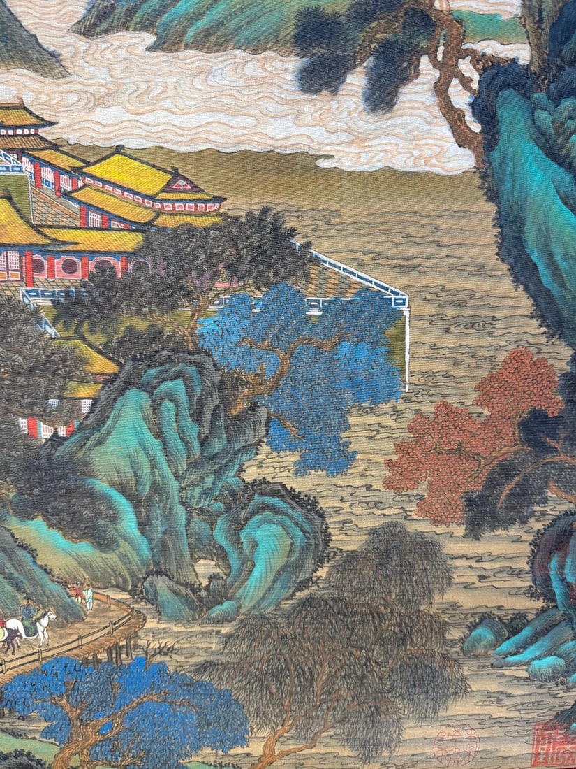A Chinese Vertical Scroll Ink Painting of Landscape and Figure on Silk,Wen Zhengming - 8