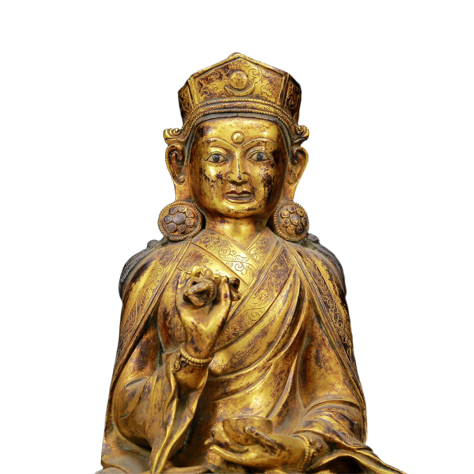 A Solemn Gilt Bronze Statue of Padma Sambhava - 2