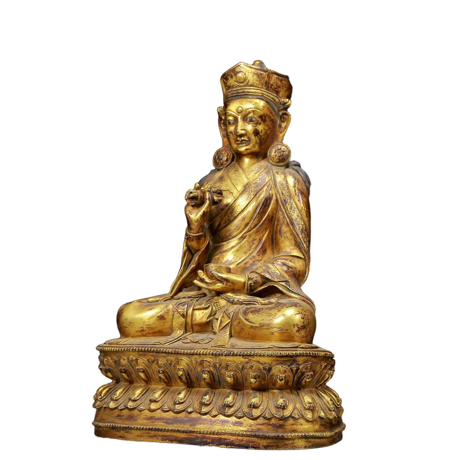 A Solemn Gilt Bronze Statue of Padma Sambhava - 4