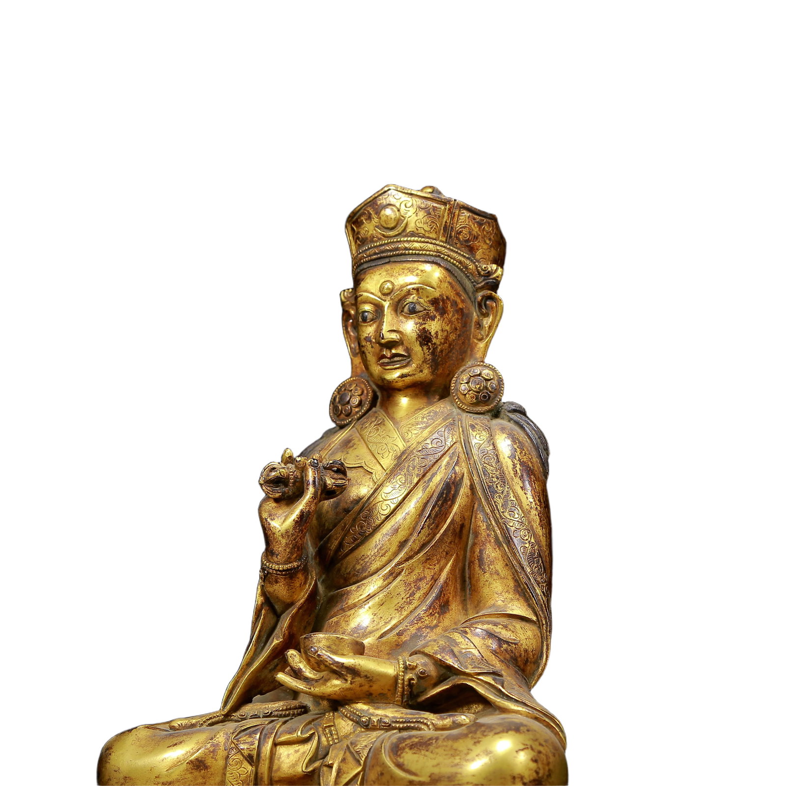 A Solemn Gilt Bronze Statue of Padma Sambhava - 5