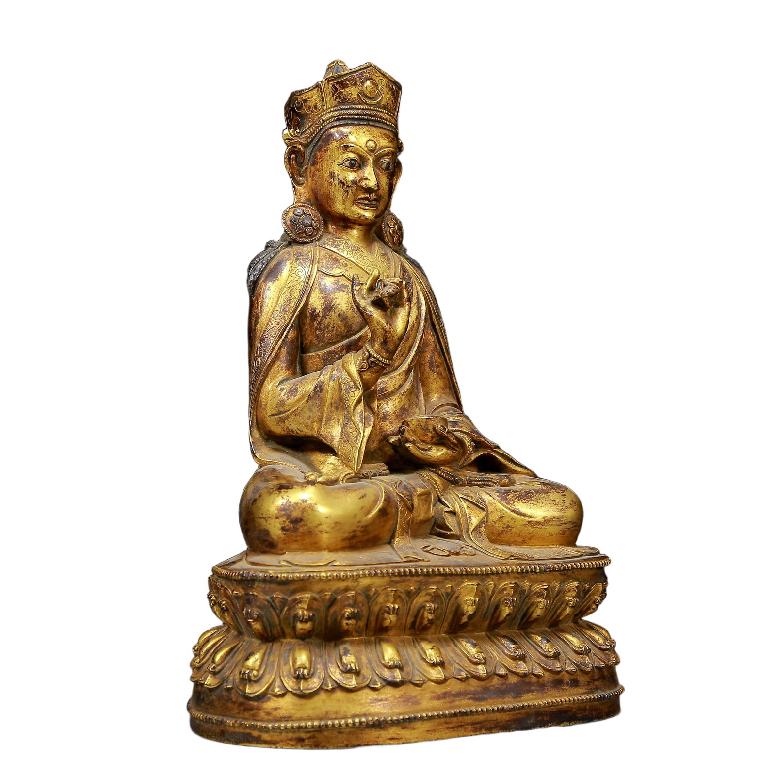 A Solemn Gilt Bronze Statue of Padma Sambhava - 6