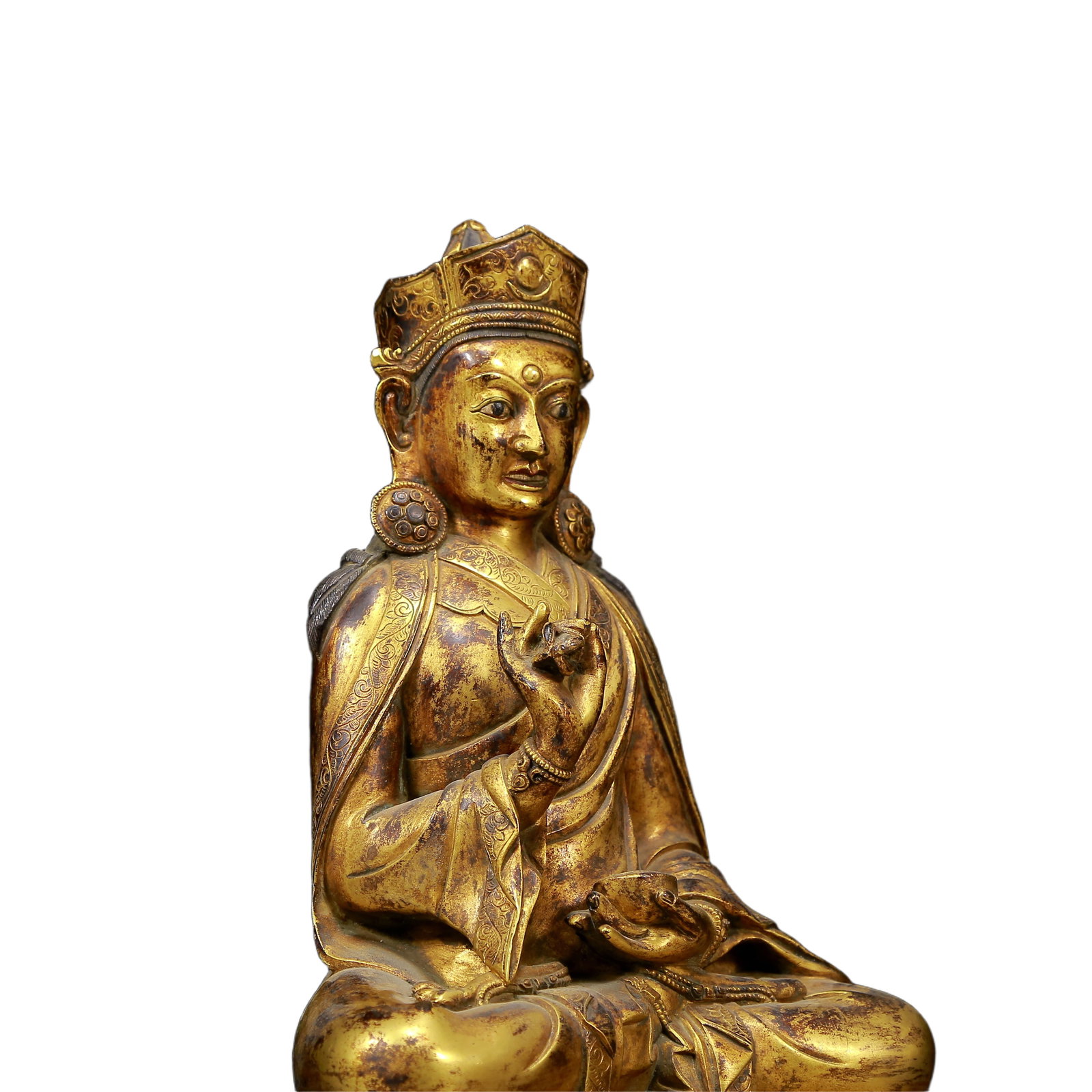 A Solemn Gilt Bronze Statue of Padma Sambhava - 7