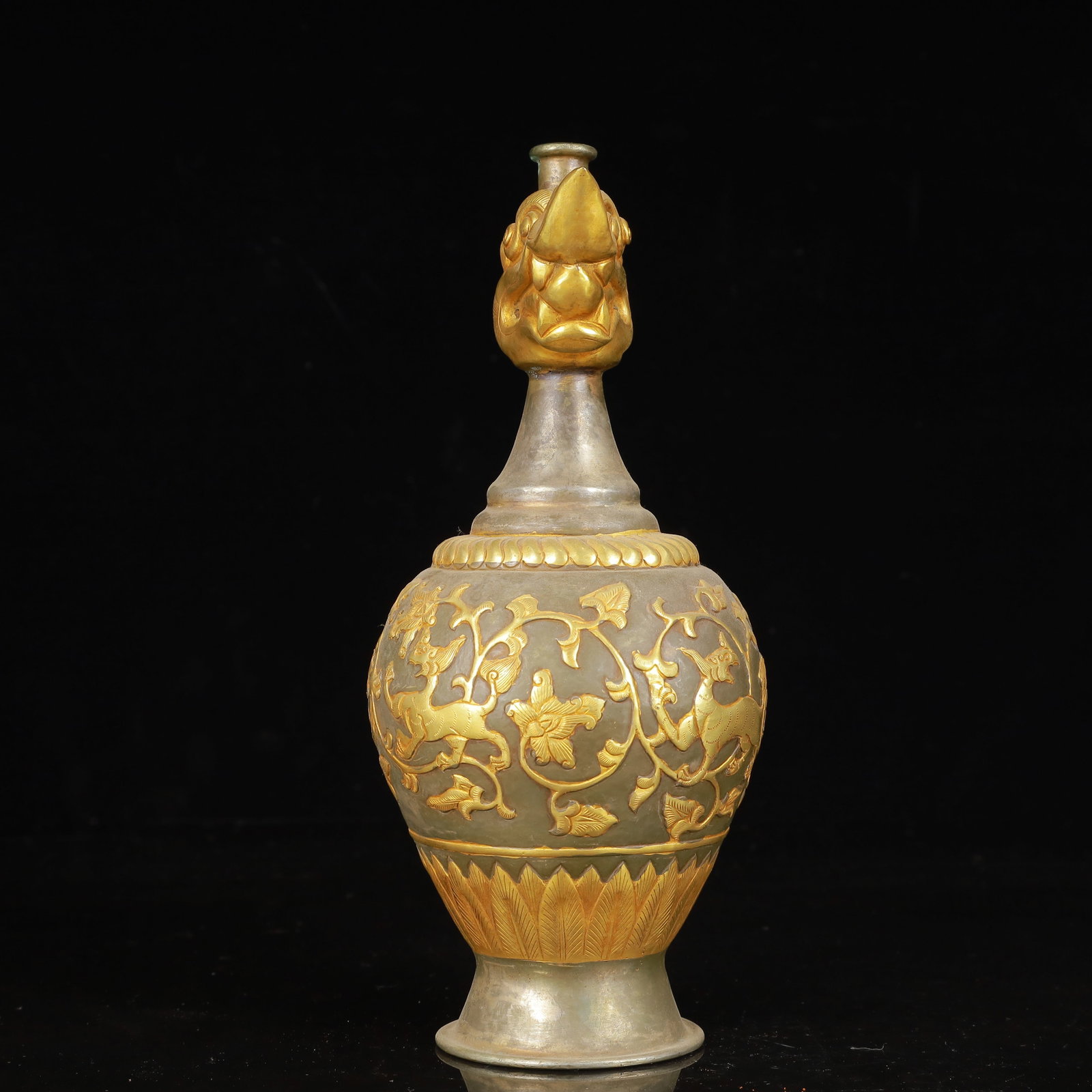 An Exquisite Gilt Silver Auspicious Beast Pattern Vase - 13
