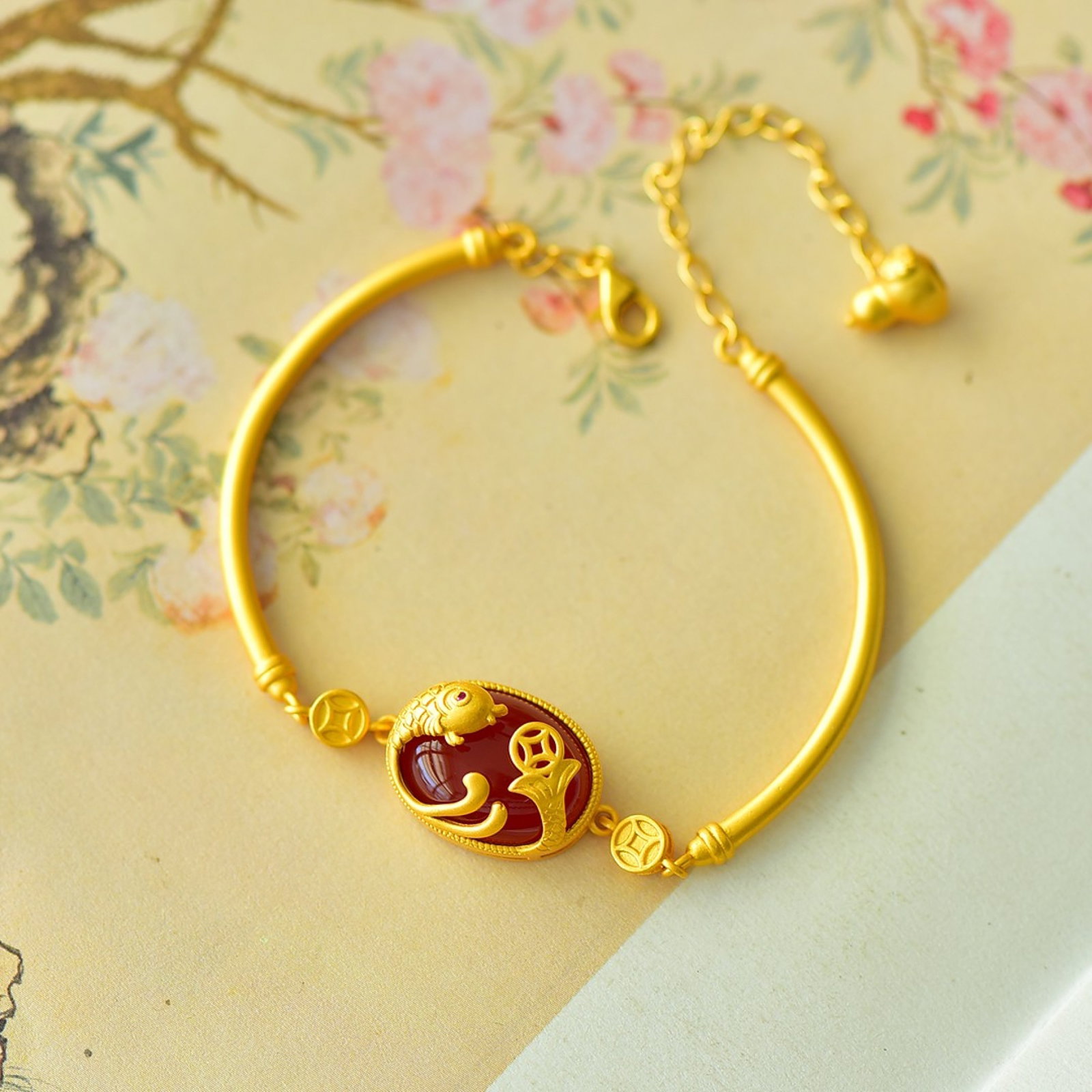 An Exquisite Sterling Silver-Gold Plated Inlaid Agate Bracelets - 2