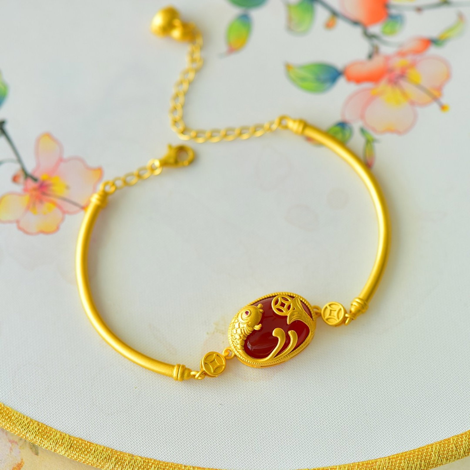 An Exquisite Sterling Silver-Gold Plated Inlaid Agate Bracelets - 3