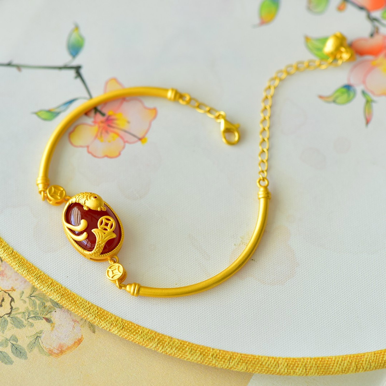 An Exquisite Sterling Silver-Gold Plated Inlaid Agate Bracelets - 4