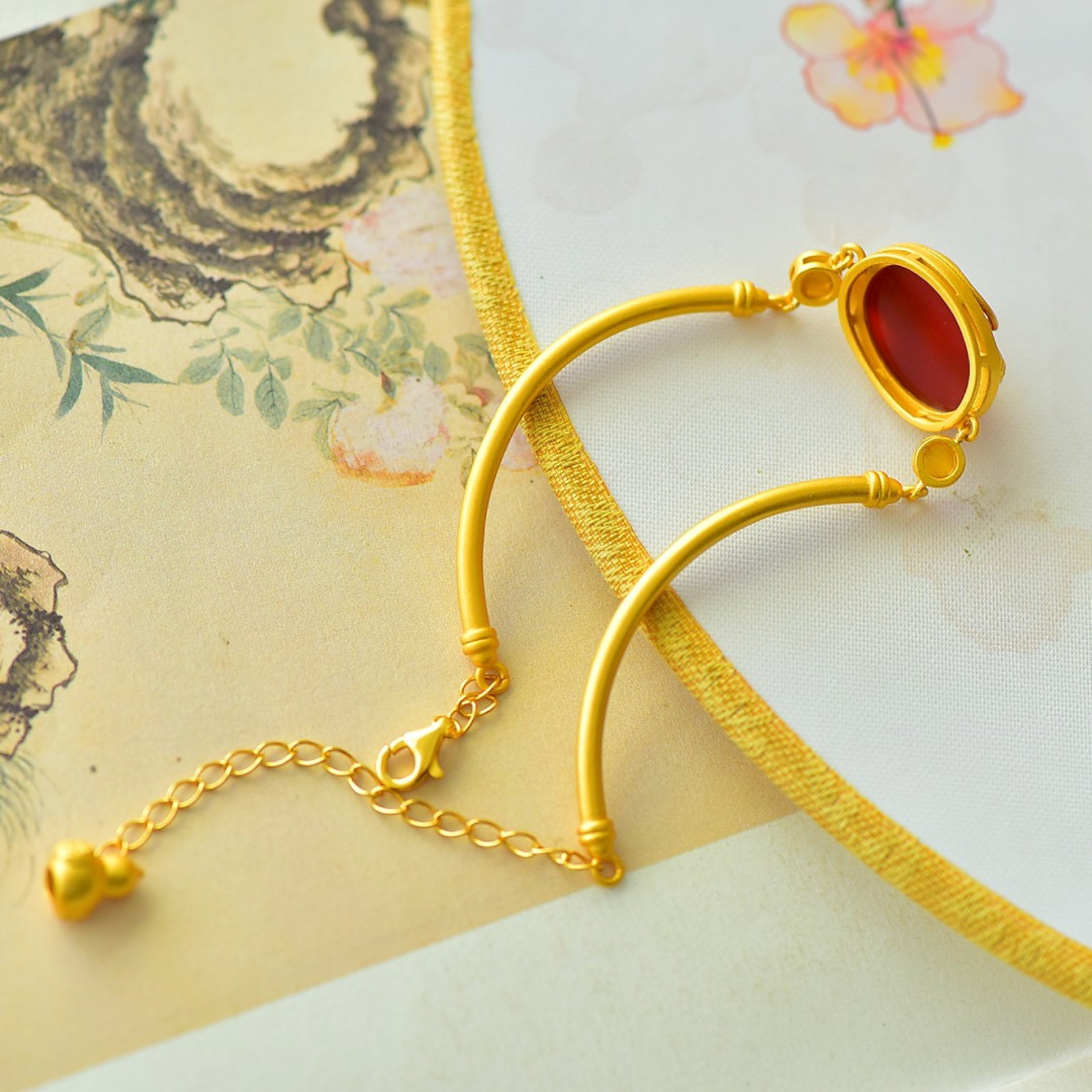 An Exquisite Sterling Silver-Gold Plated Inlaid Agate Bracelets - 5