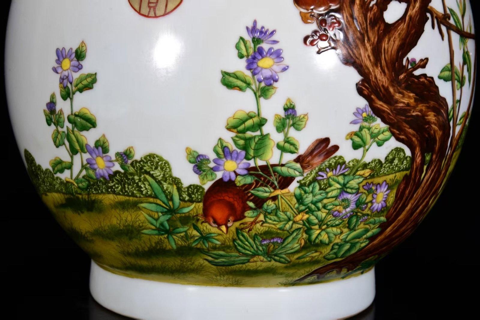 A Huge Enamel Painted Gold Flower and Bird Pattern Double-Ears Vase,With Poem - 8