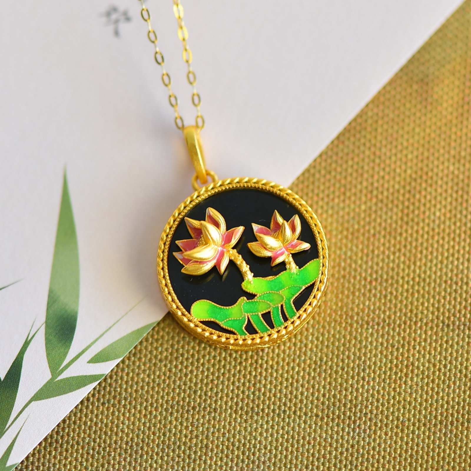 An Exquisite Sterling Silver-Gold Plated Inlaid Black Jade Enamel Pendant - 4