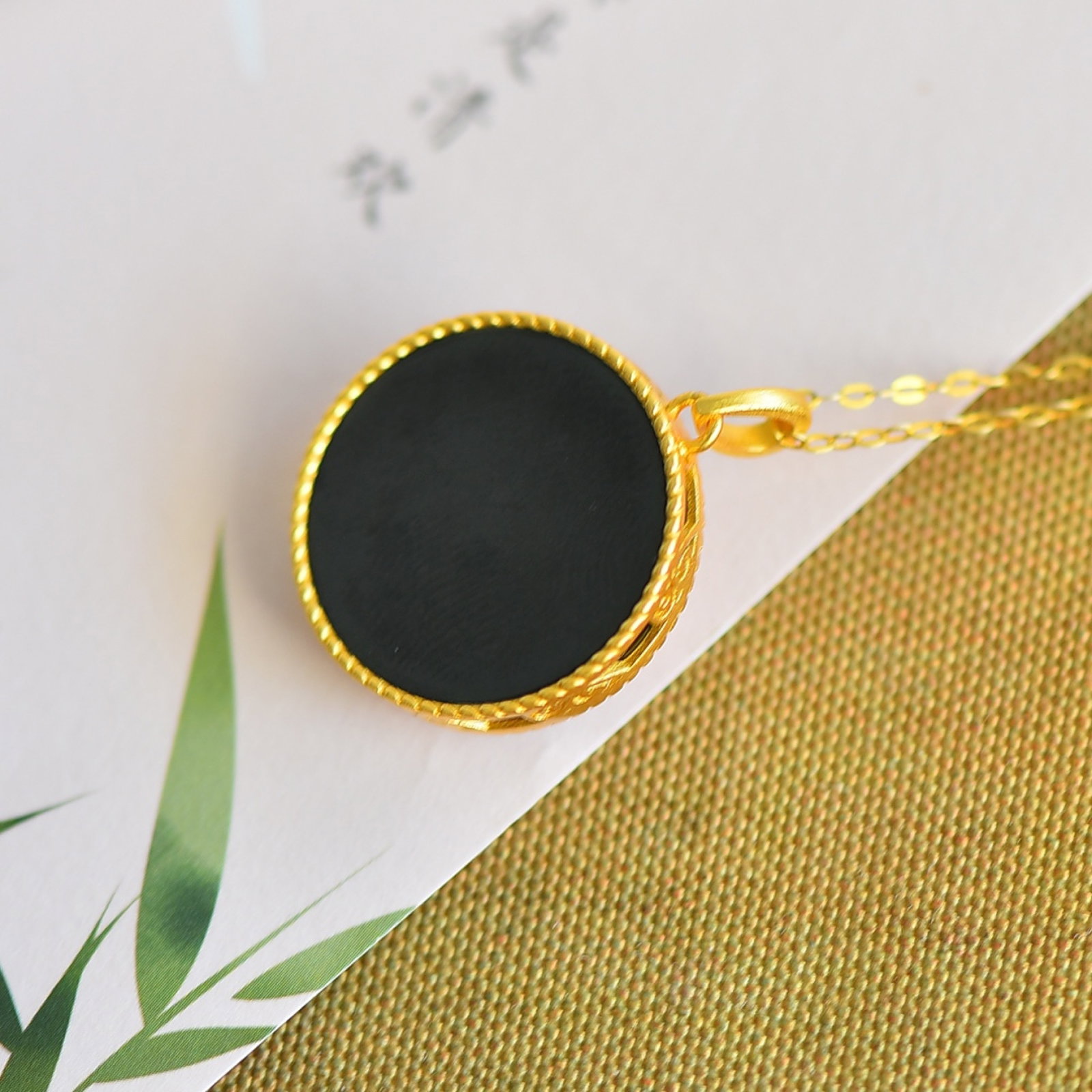An Exquisite Sterling Silver-Gold Plated Inlaid Black Jade Enamel Pendant - 5