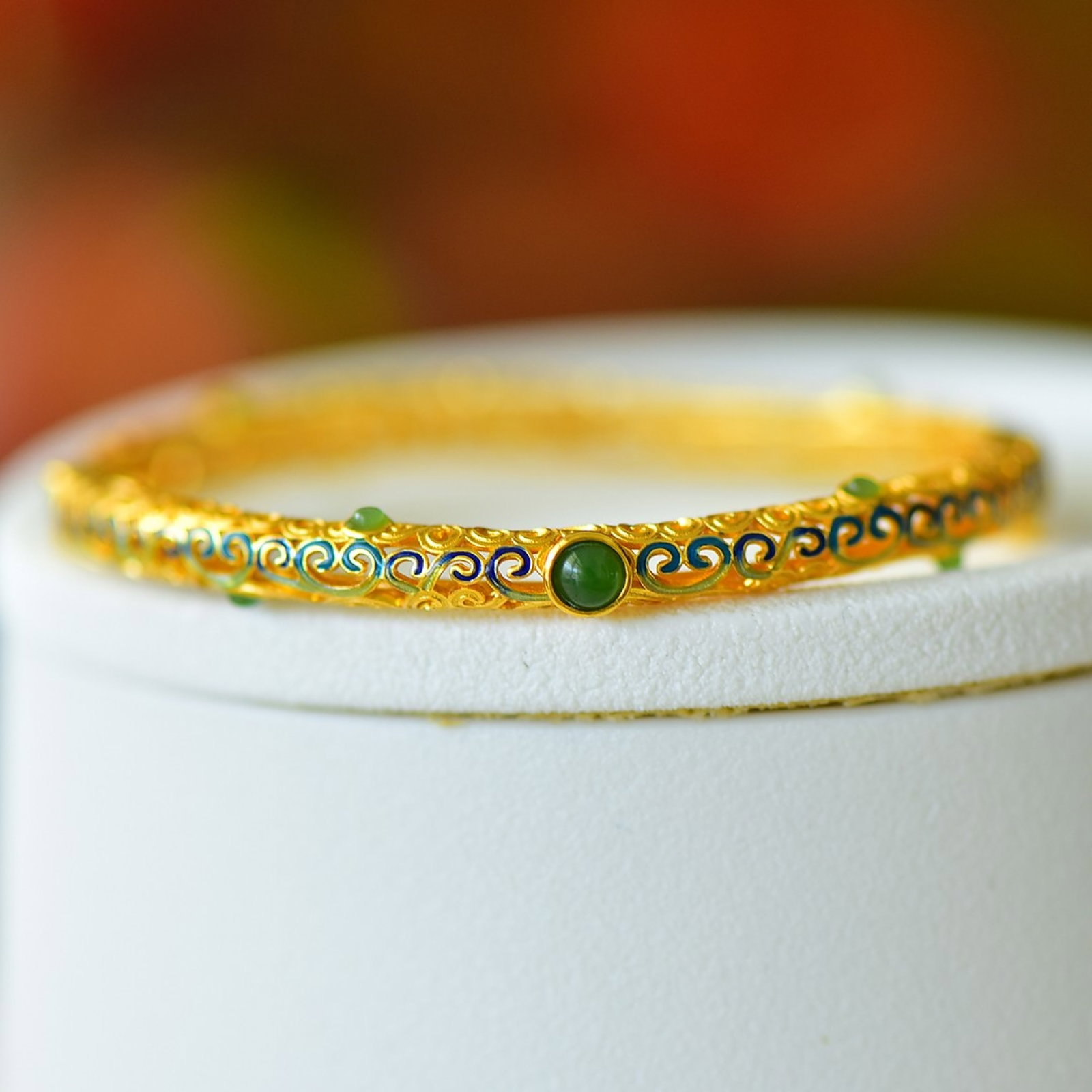 An Exquisite Sterling Silver-Gold Plated Inlaid Jasper Bracelets - 2