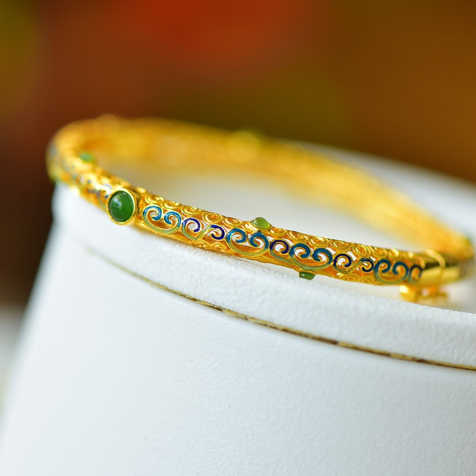 An Exquisite Sterling Silver-Gold Plated Inlaid Jasper Bracelets - 3