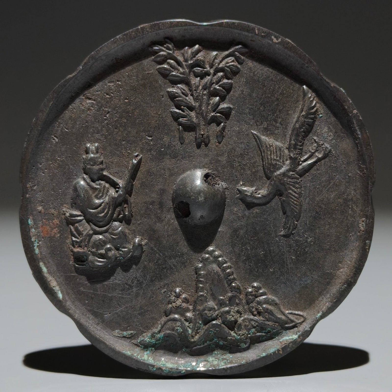 An Archaic Bronze Figure Phoenix Pattern Mirror - 2