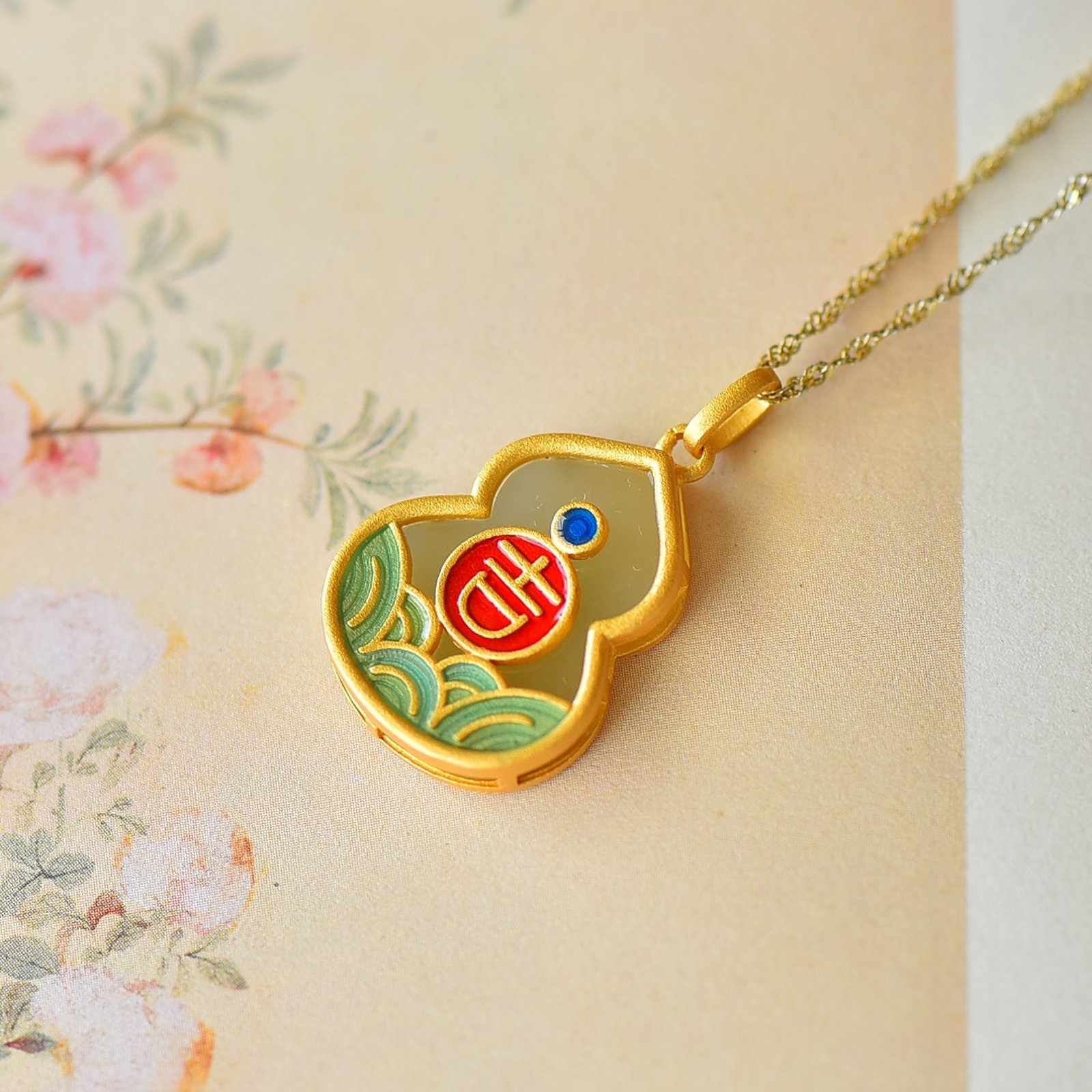 An Exquisite Sterling Silver-Gold Plated Inlaid White Jade Pendant - 3