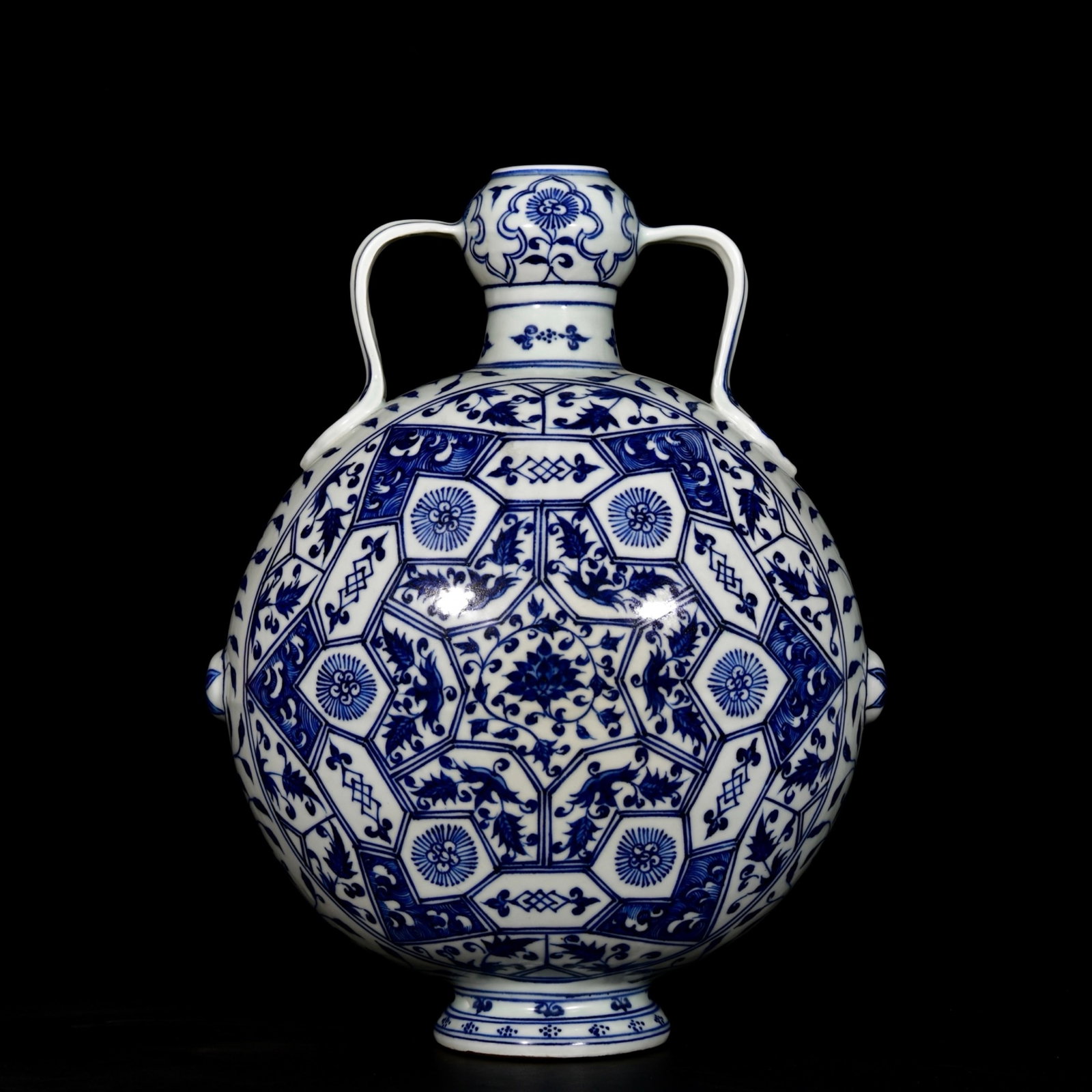 A Huge Blue and White Flower Pattern Double-Ears Vase: Estimated Value:3200-6400 A Huge Blue and White Flower Pattern Double-Ears Vase,Ming Dynasty, China,Yongle Four-character Mark,Size:16.1inx12.2in