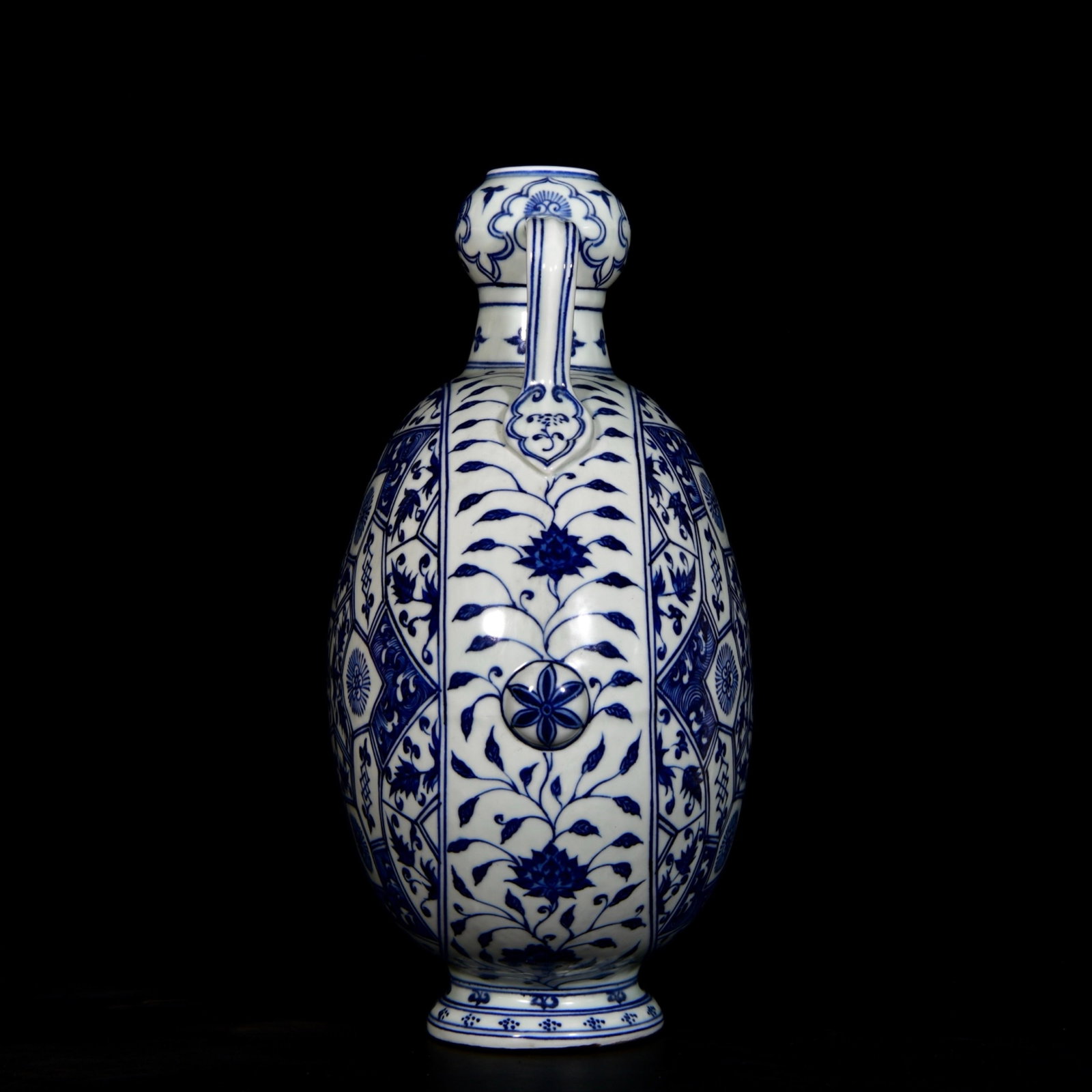 A Huge Blue and White Flower Pattern Double-Ears Vase - 5