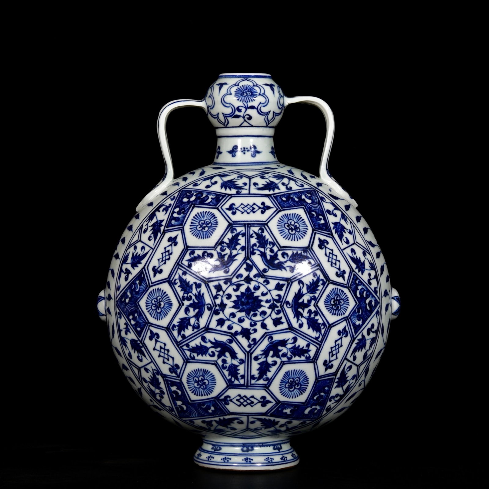 A Huge Blue and White Flower Pattern Double-Ears Vase - 6