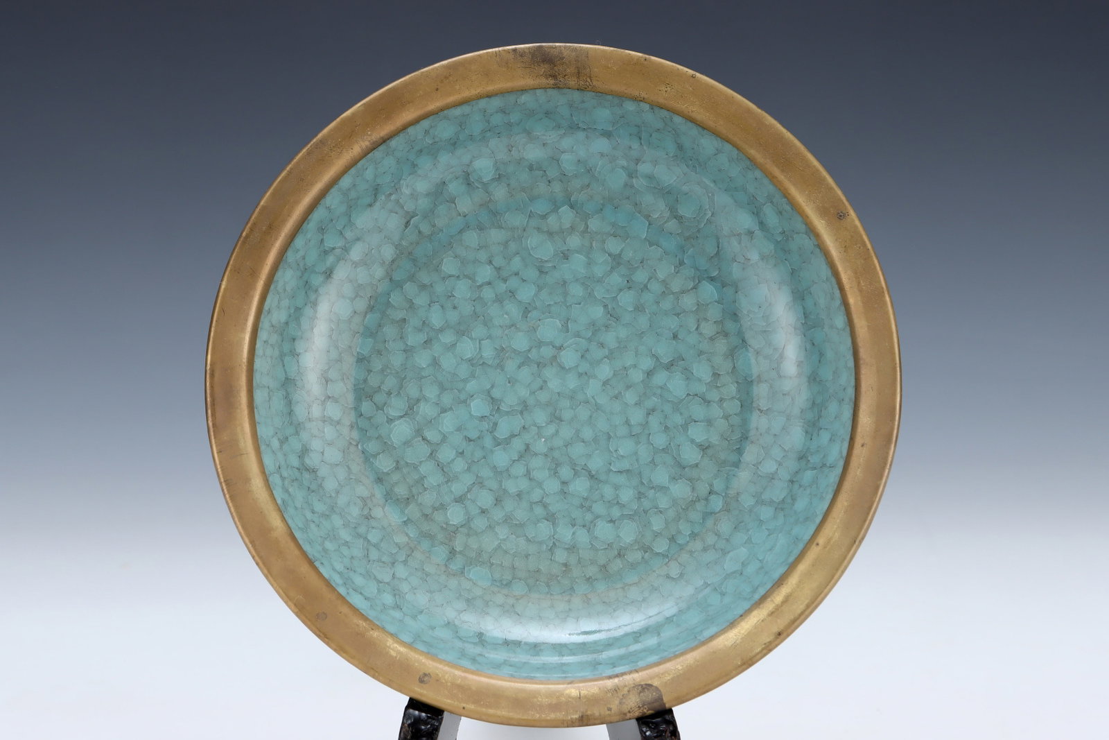 An Exquisite Ru yao Sky Blue Glazed Cover with Gold Plate,With Poem - 5