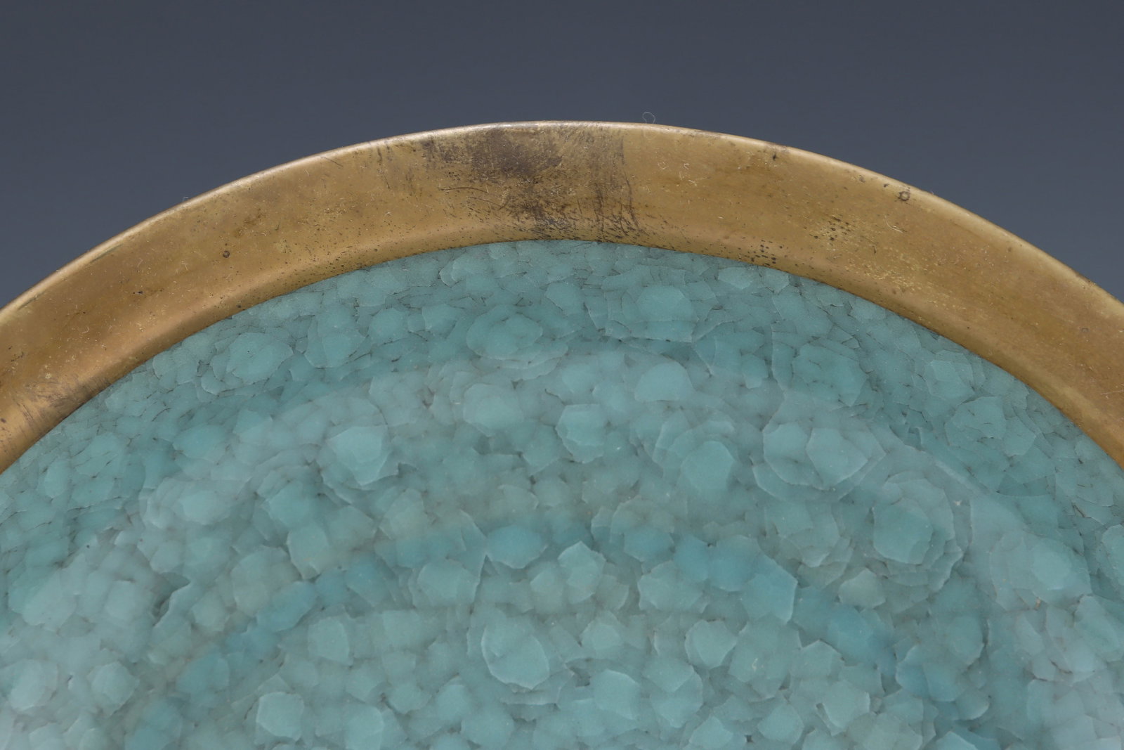 An Exquisite Ru yao Sky Blue Glazed Cover with Gold Plate,With Poem - 6