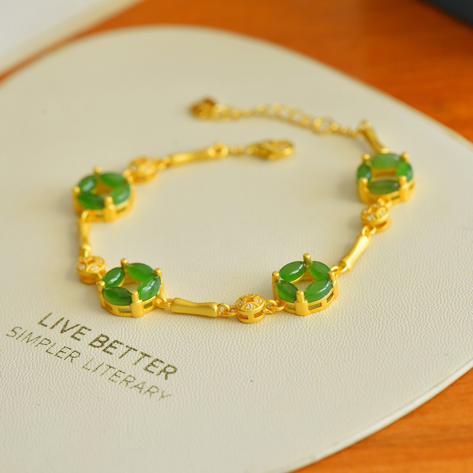 An Exquisite Sterling Silver-Gold Plated Inlaid Jasper Bracelets,Inlaid Diamond - 2