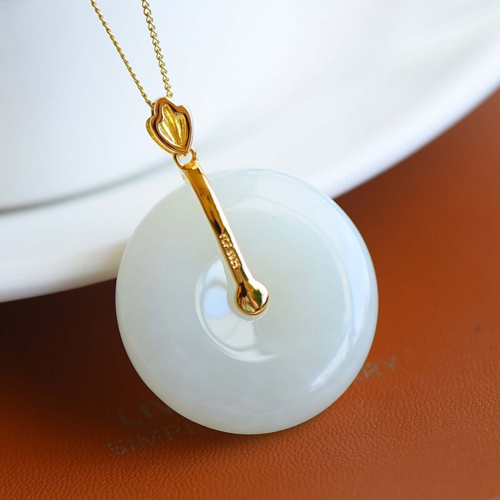 An Exquisite Sterling Silver-Gold Plated Inlaid White Jade Pendant , Inlaid Diamond - 5