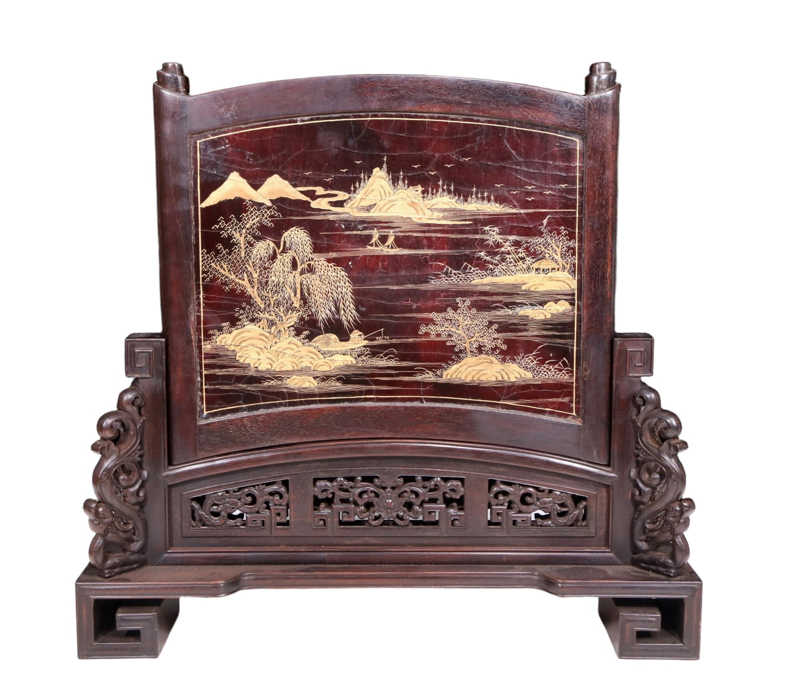 An exquisite zitanwood table screen with fish patterns - 10