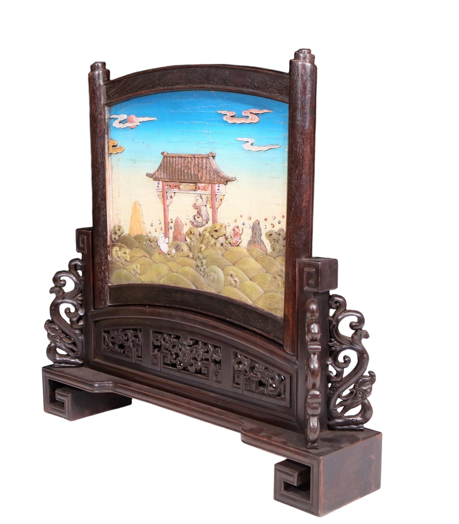 An exquisite zitanwood table screen with fish patterns - 8