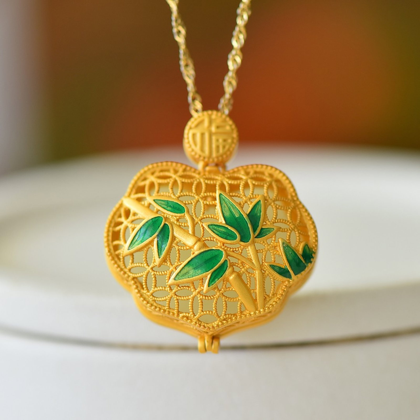 An Exquisite Sterling Silver-Gold Plated Inlaid White Jade Pendant - 2