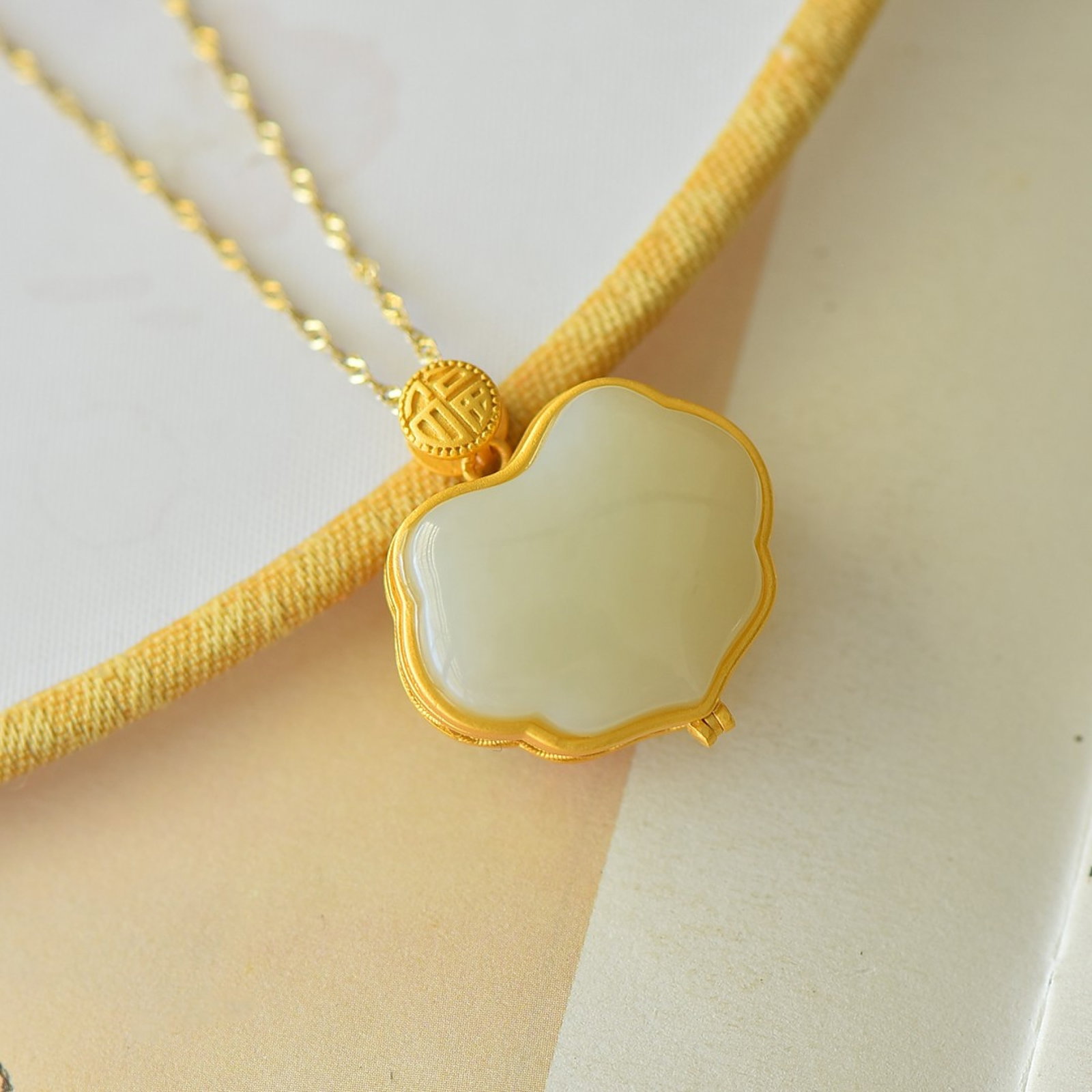 An Exquisite Sterling Silver-Gold Plated Inlaid White Jade Pendant - 4
