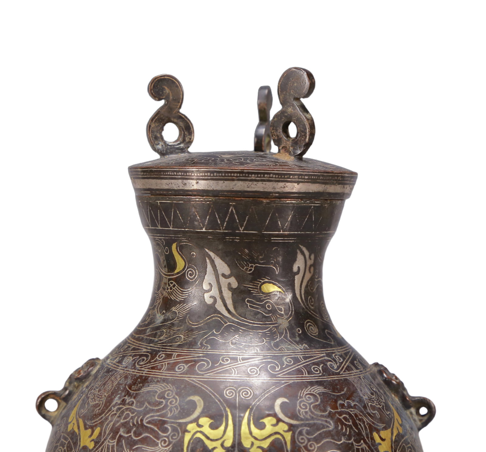 A Exquisite Gold and Silver-Inlaid Bronze Auspicious Beast Pattern Vase - 2