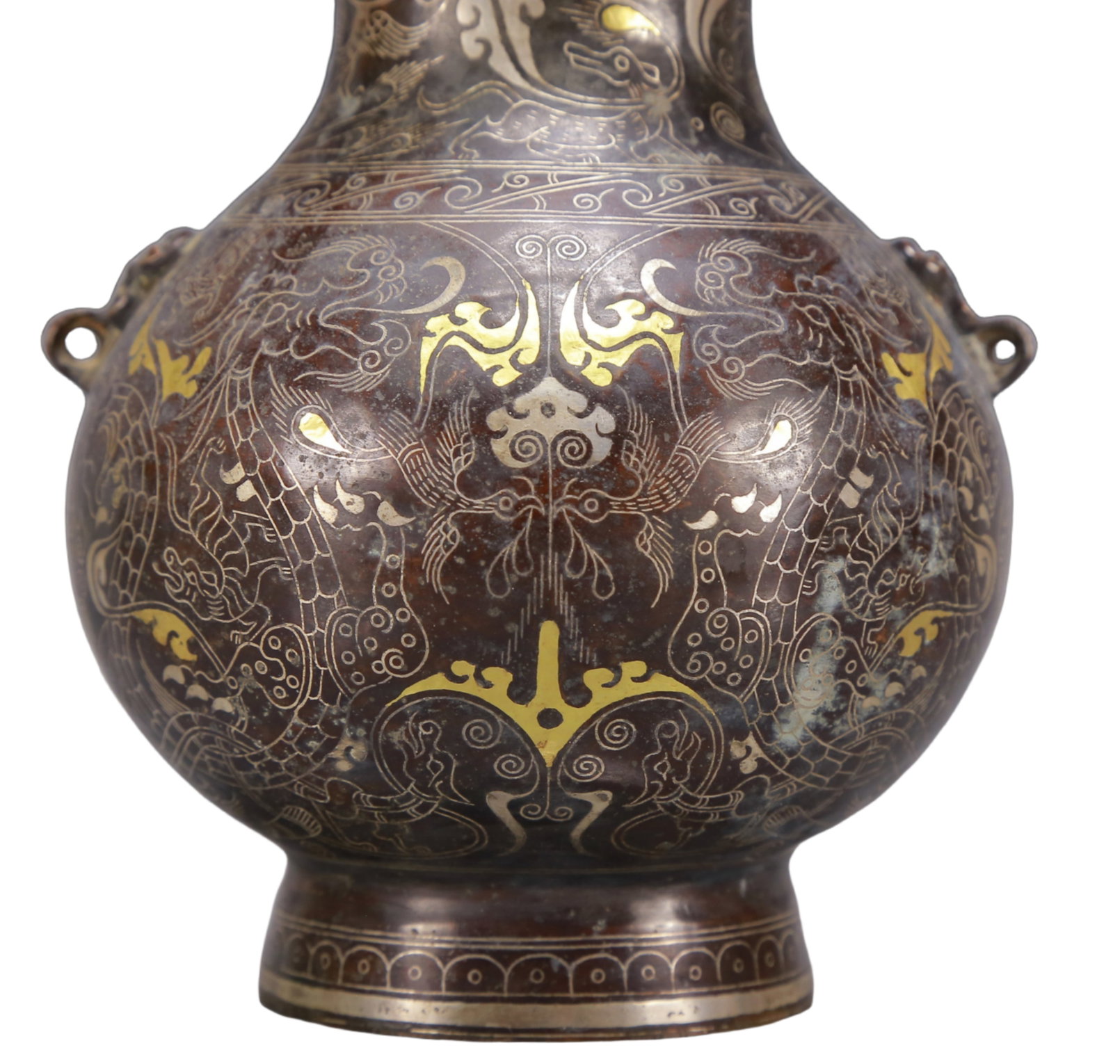 A Exquisite Gold and Silver-Inlaid Bronze Auspicious Beast Pattern Vase - 3