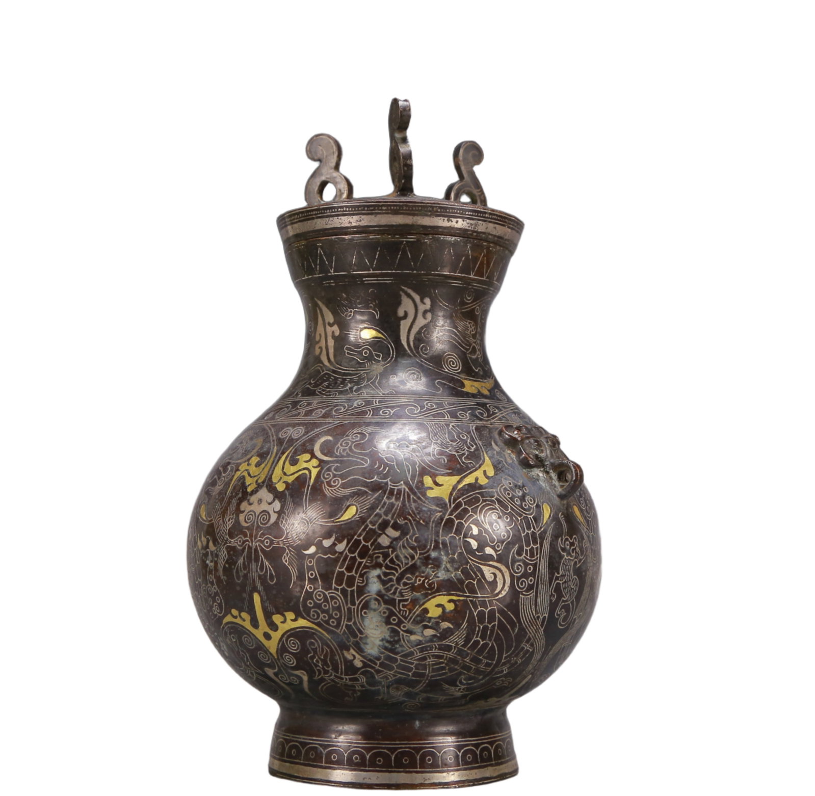 A Exquisite Gold and Silver-Inlaid Bronze Auspicious Beast Pattern Vase - 4