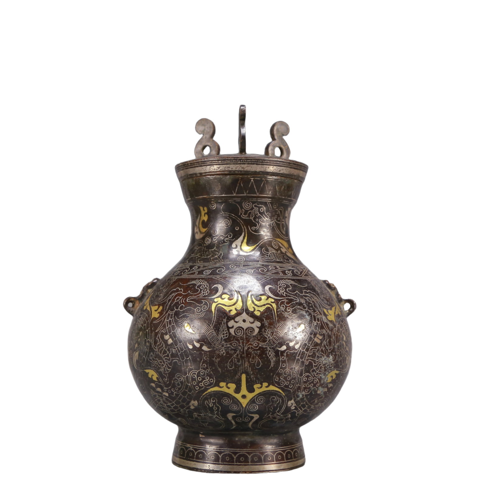 A Exquisite Gold and Silver-Inlaid Bronze Auspicious Beast Pattern Vase - 6