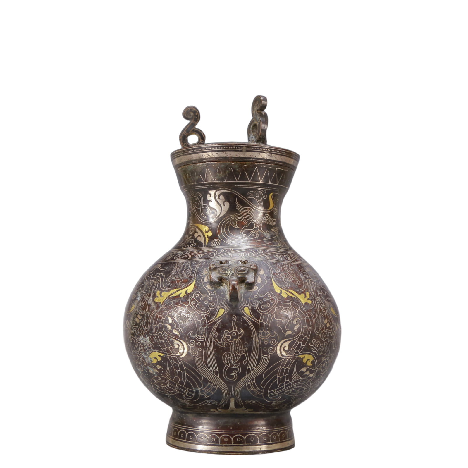 A Exquisite Gold and Silver-Inlaid Bronze Auspicious Beast Pattern Vase - 7
