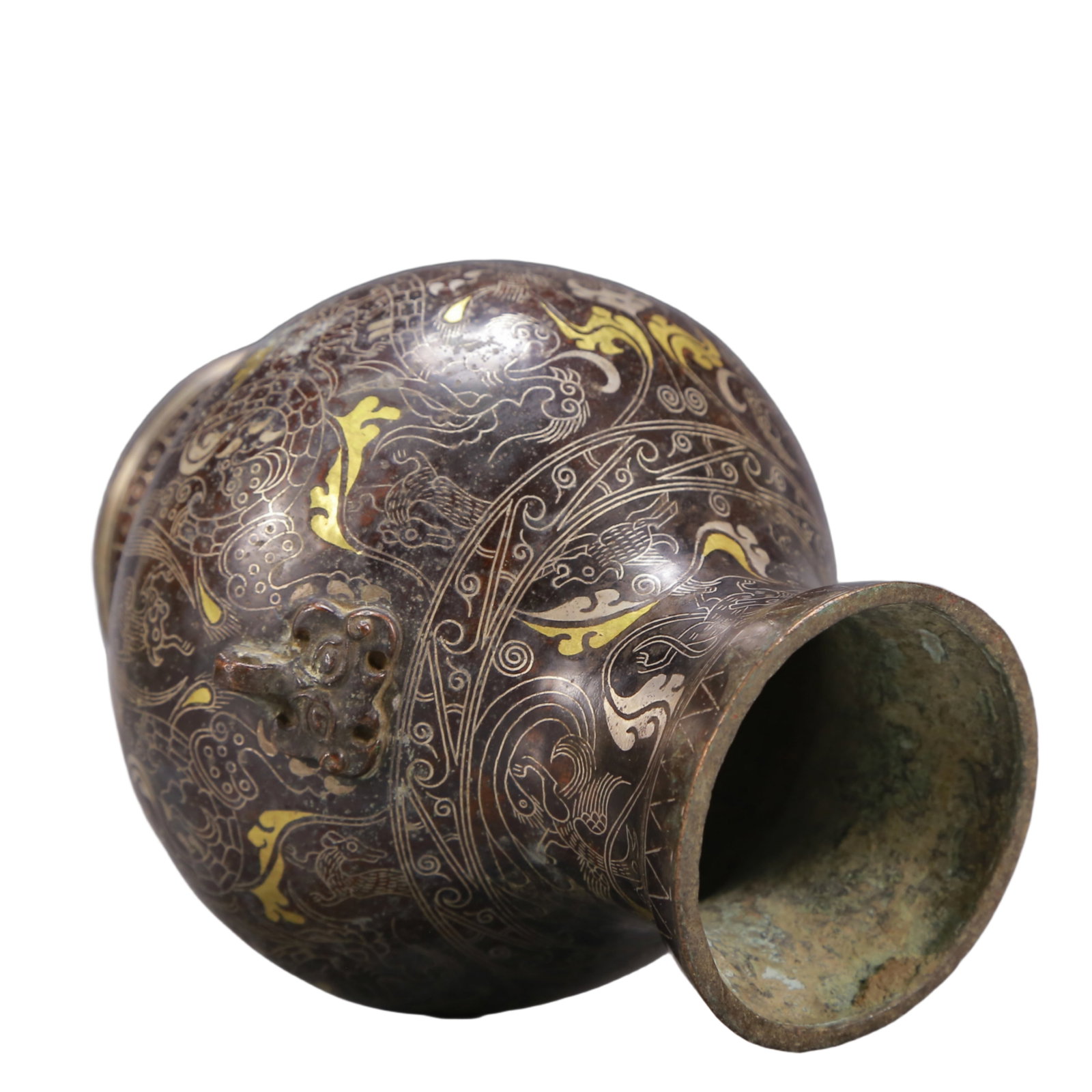 A Exquisite Gold and Silver-Inlaid Bronze Auspicious Beast Pattern Vase - 9