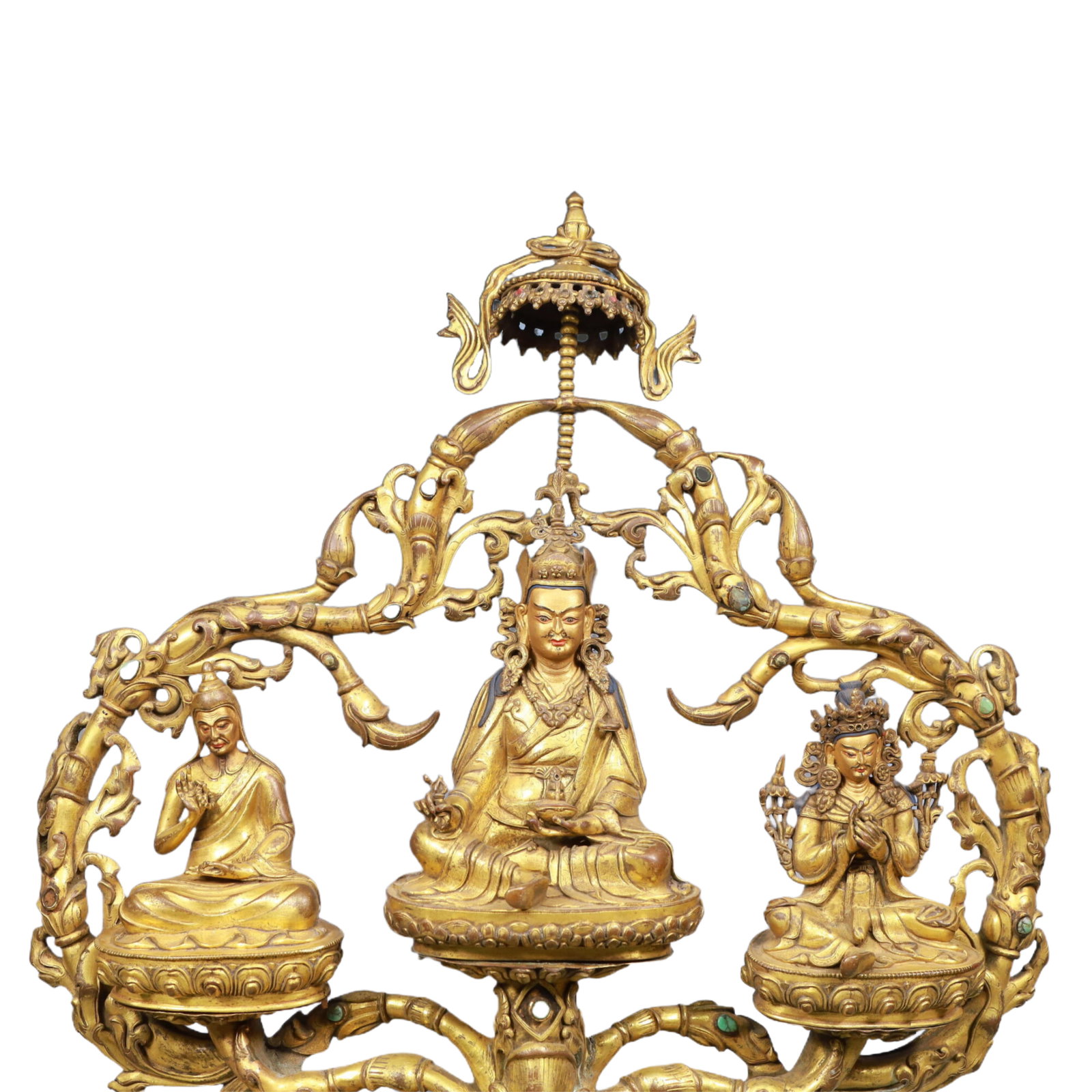 A Solemn Gilt Bronze Buddha Statue, Inlaid Gems - 2
