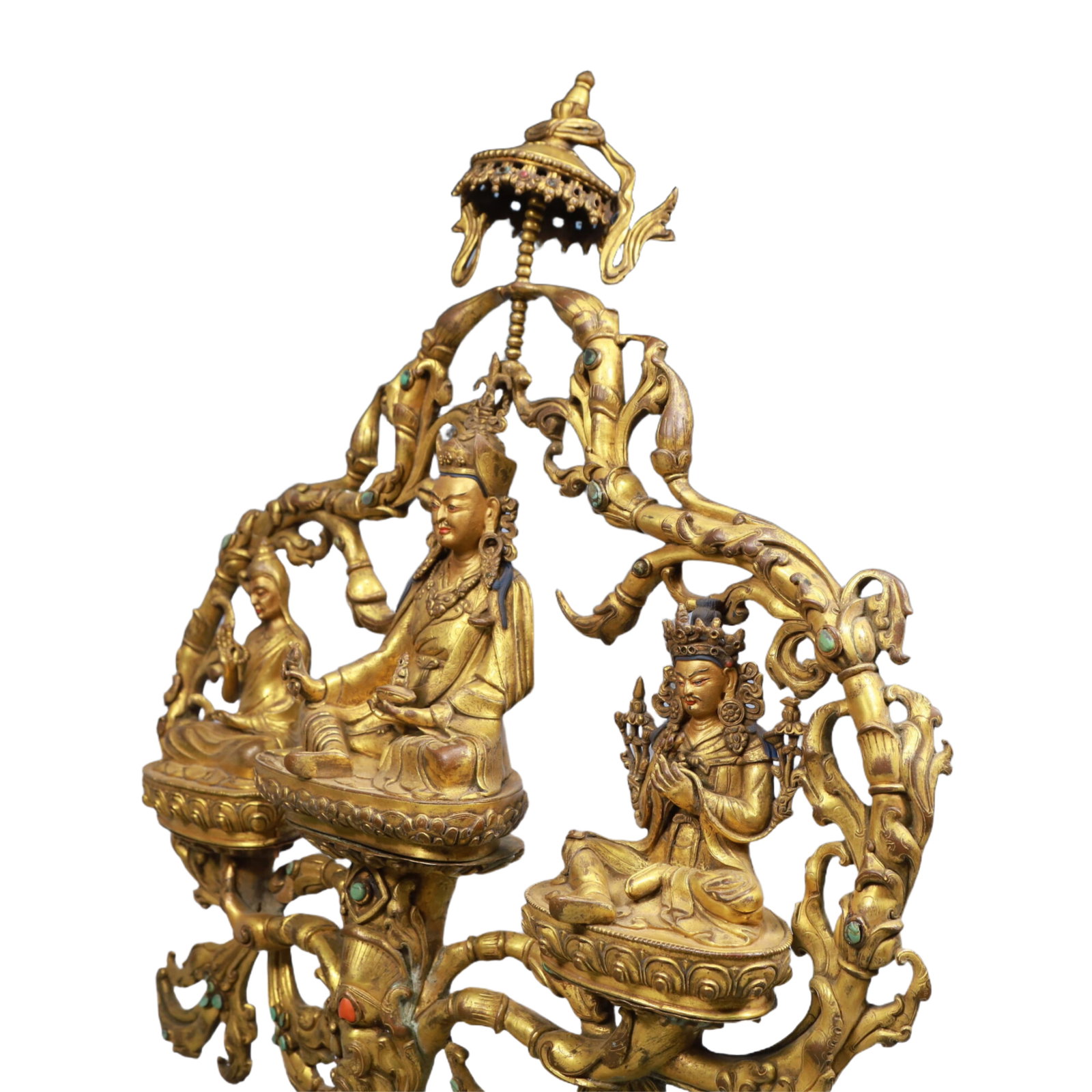 A Solemn Gilt Bronze Buddha Statue, Inlaid Gems - 5