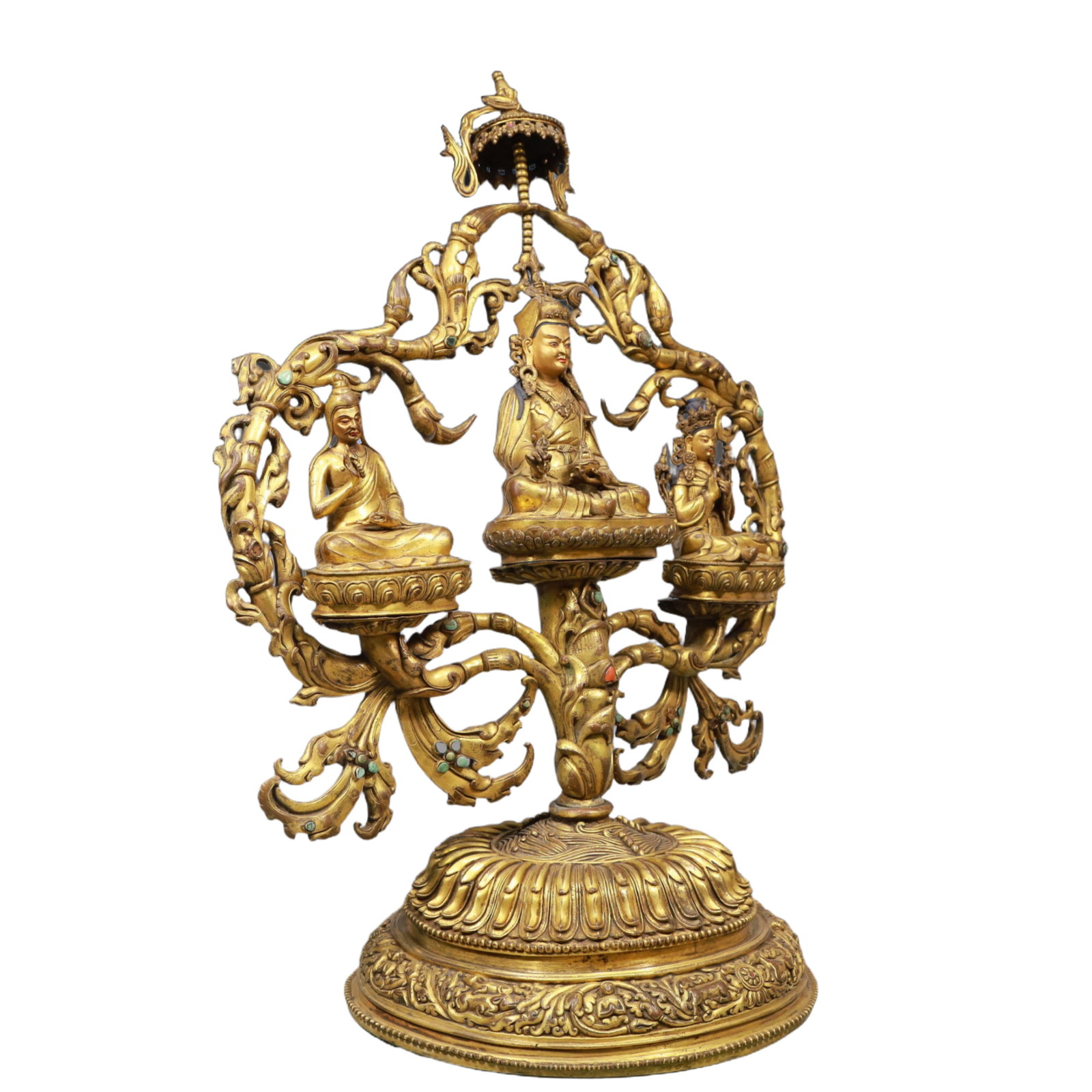 A Solemn Gilt Bronze Buddha Statue, Inlaid Gems - 6