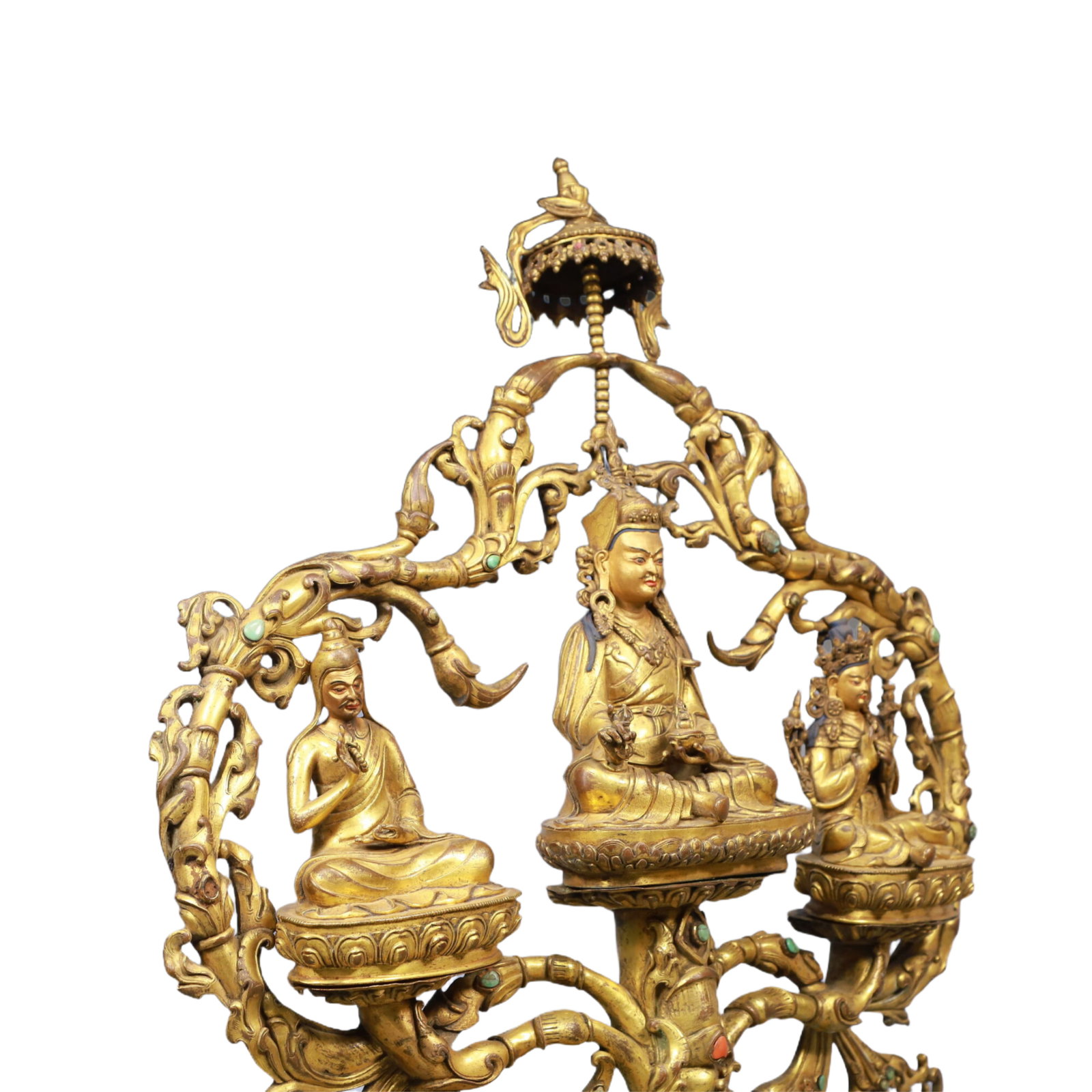 A Solemn Gilt Bronze Buddha Statue, Inlaid Gems - 7