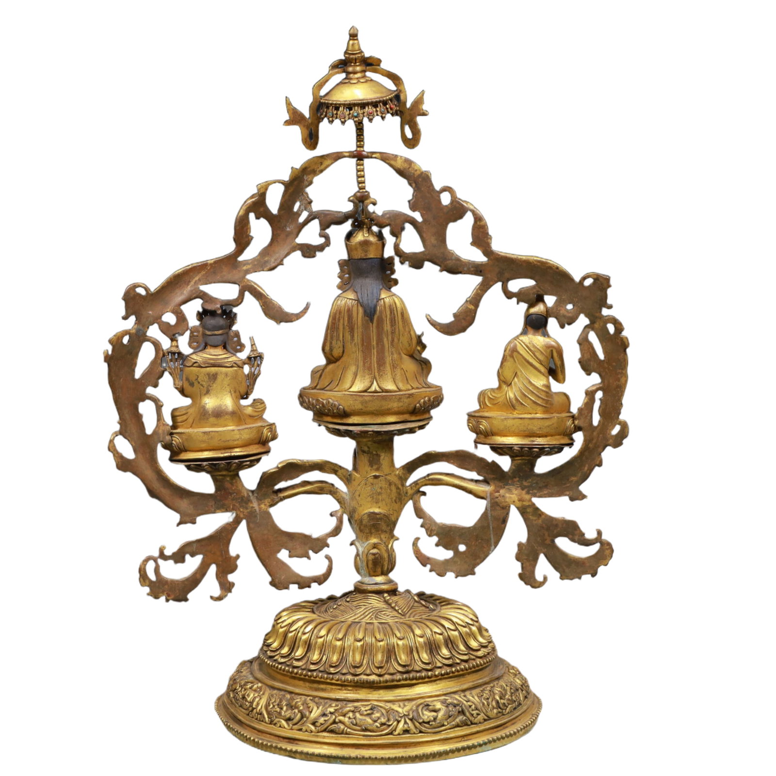 A Solemn Gilt Bronze Buddha Statue, Inlaid Gems - 8