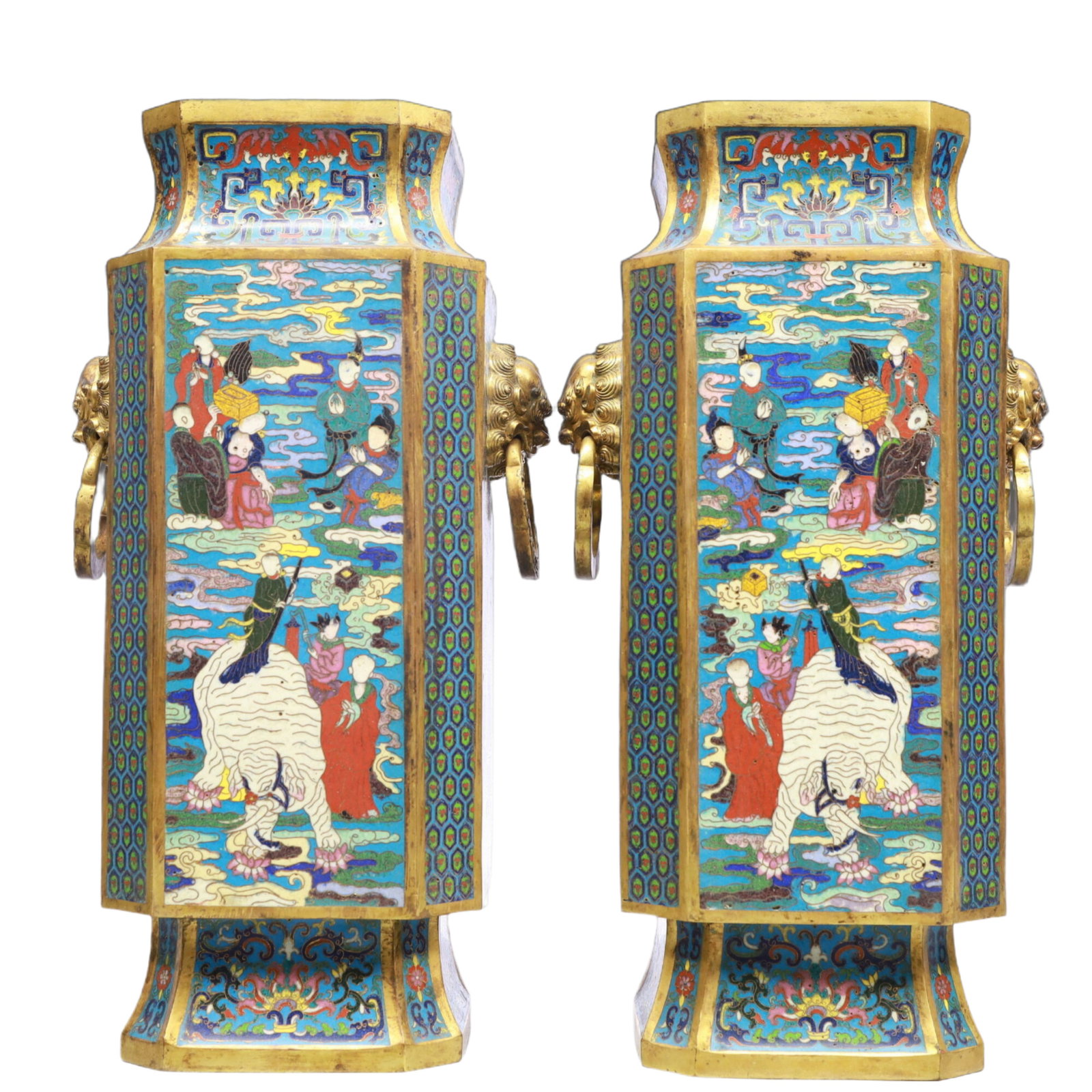 A Pair of Exquisite Cloisonne Character and Story Pattern Double-Ears Vases - 3