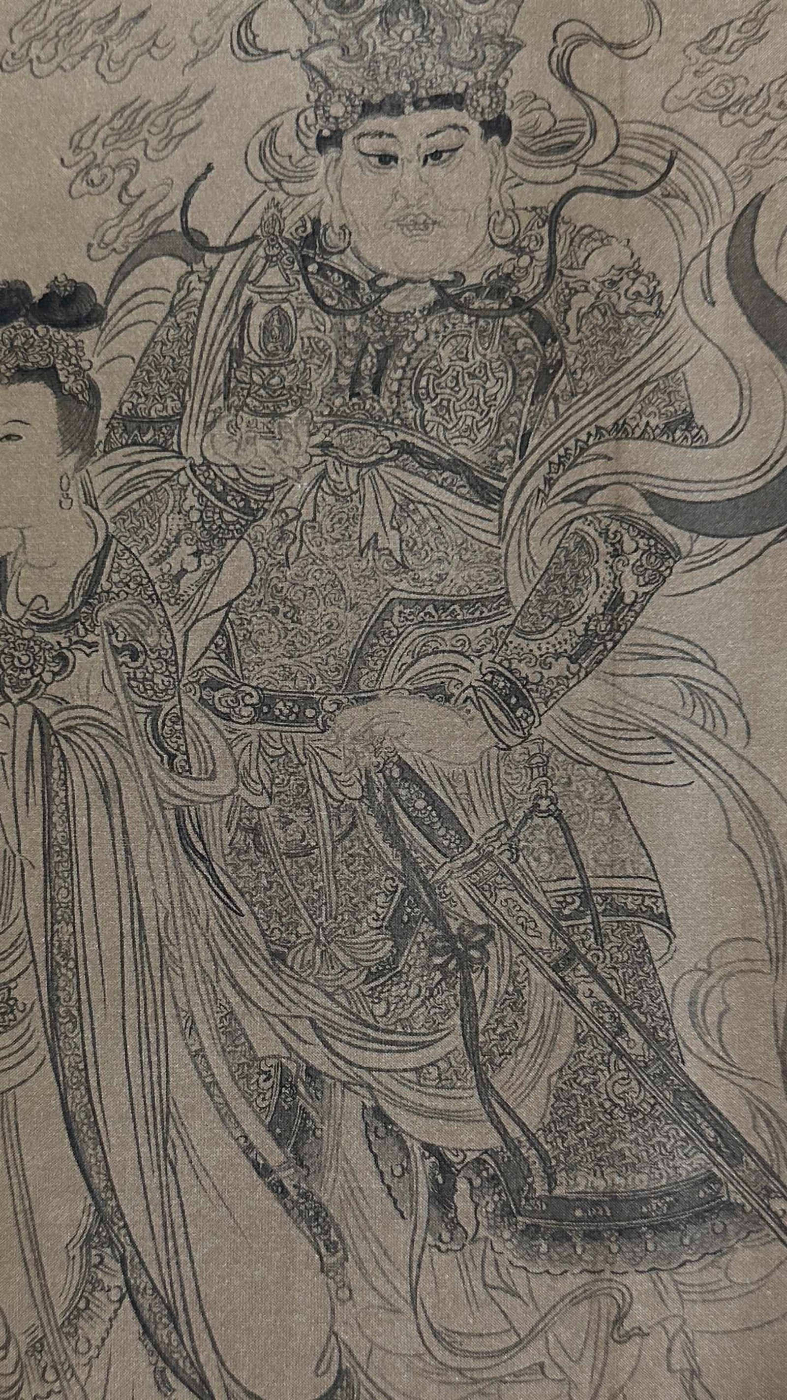 A Chinese Hand Scroll Ink Painting of Buddha Statue on Silk,Li Gonglin - 10