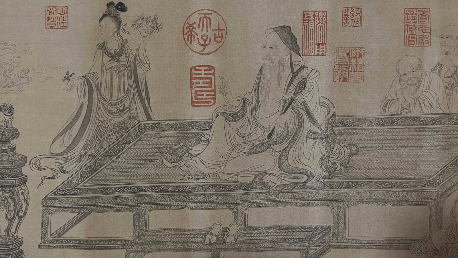 A Chinese Hand Scroll Ink Painting of Buddha Statue on Silk,Li Gonglin - 8