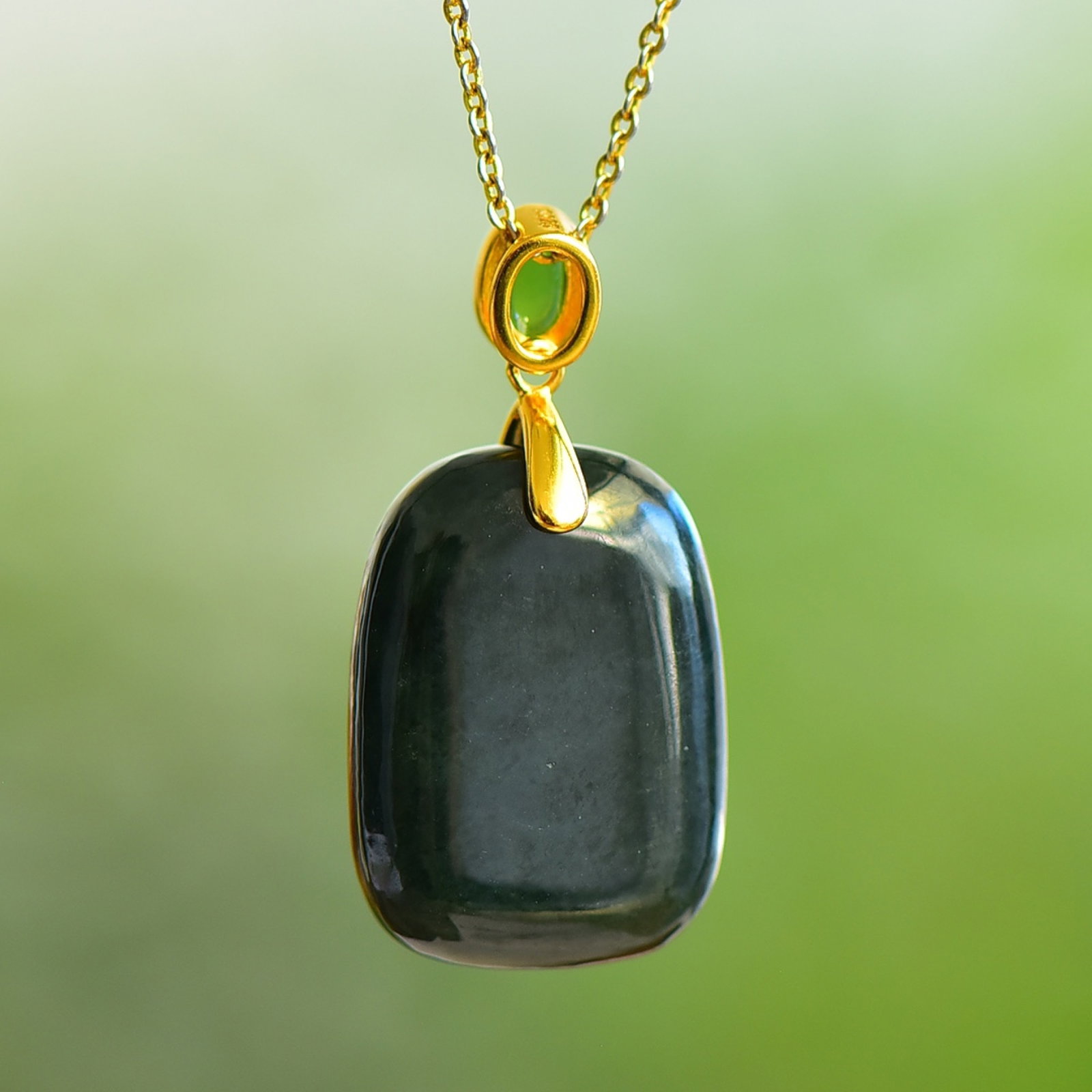 An Exquisite Sterling Silver-Gold Plated Inlaid Black Jade Pendant,Inlaid Jasper - 5