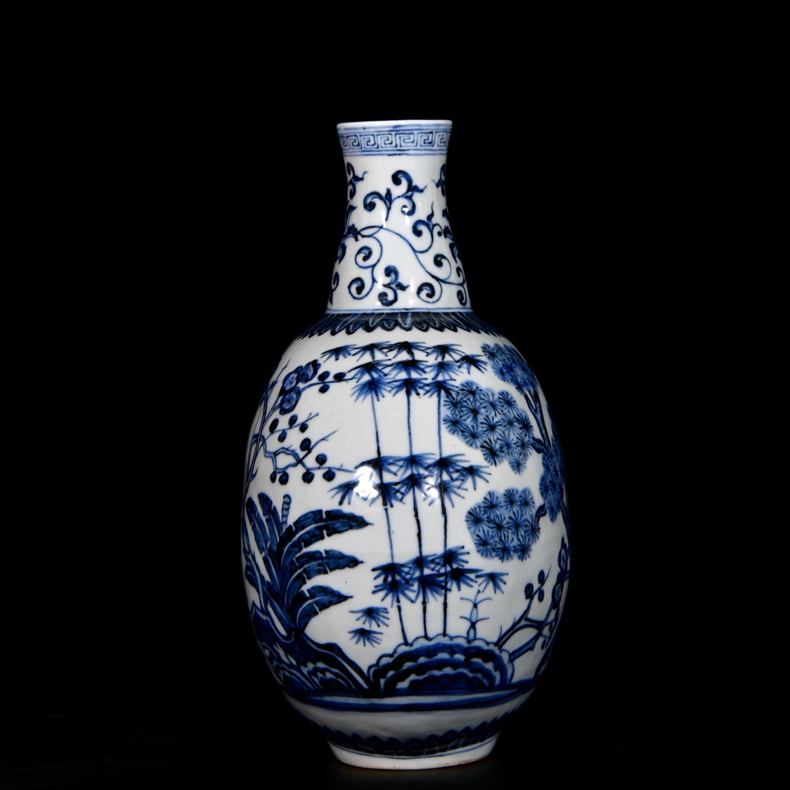 A Rare Blue and White Pine, Bamboo and Plum Blossom Pattern Vase - 5
