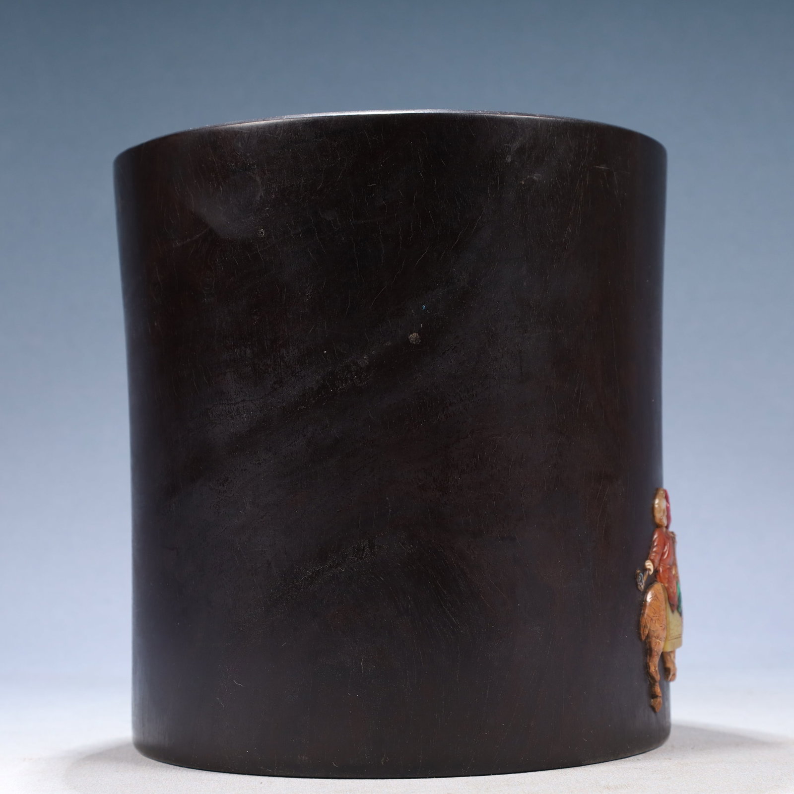 An Exquisite Zitanwood Landscape and Figure Pattern Brush Pot,Inlaid Gems - 5